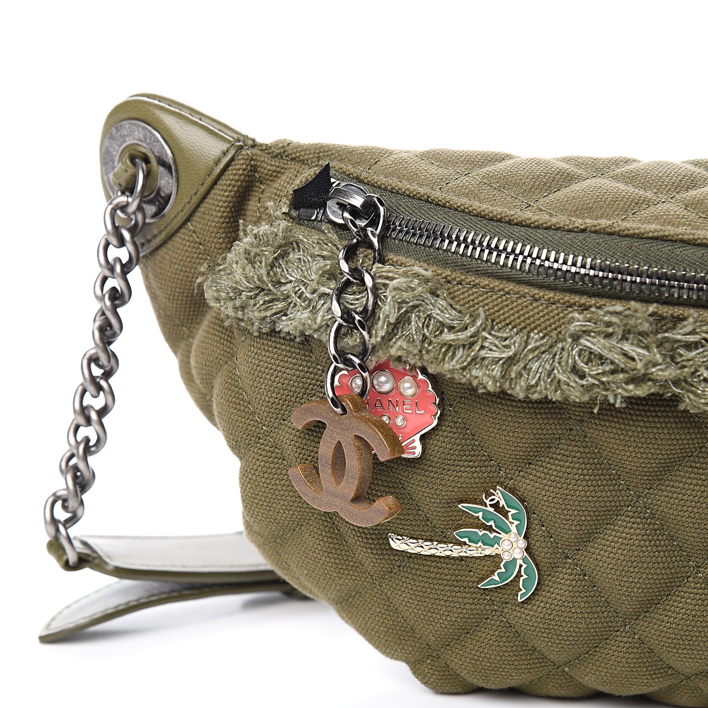 Canvas Lambskin Quilted Coco Cuba Charms Waist Bag Khaki