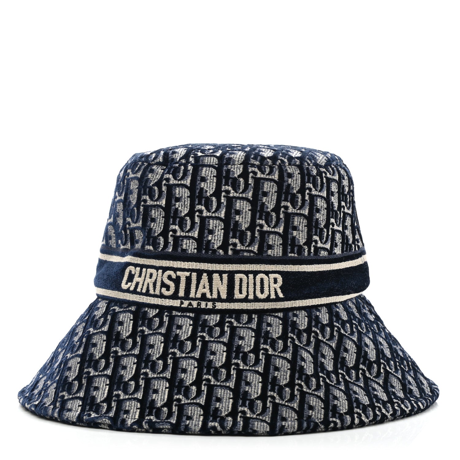 Christian Dior Velvet Oblique Large Brim Bucket Hat 58 Bleu Marine 1 of 9
