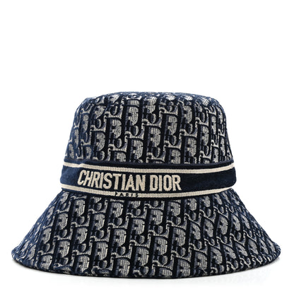 Christian Dior Velvet Oblique Large Brim Bucket Hat 58 Bleu Marine 1 of 9