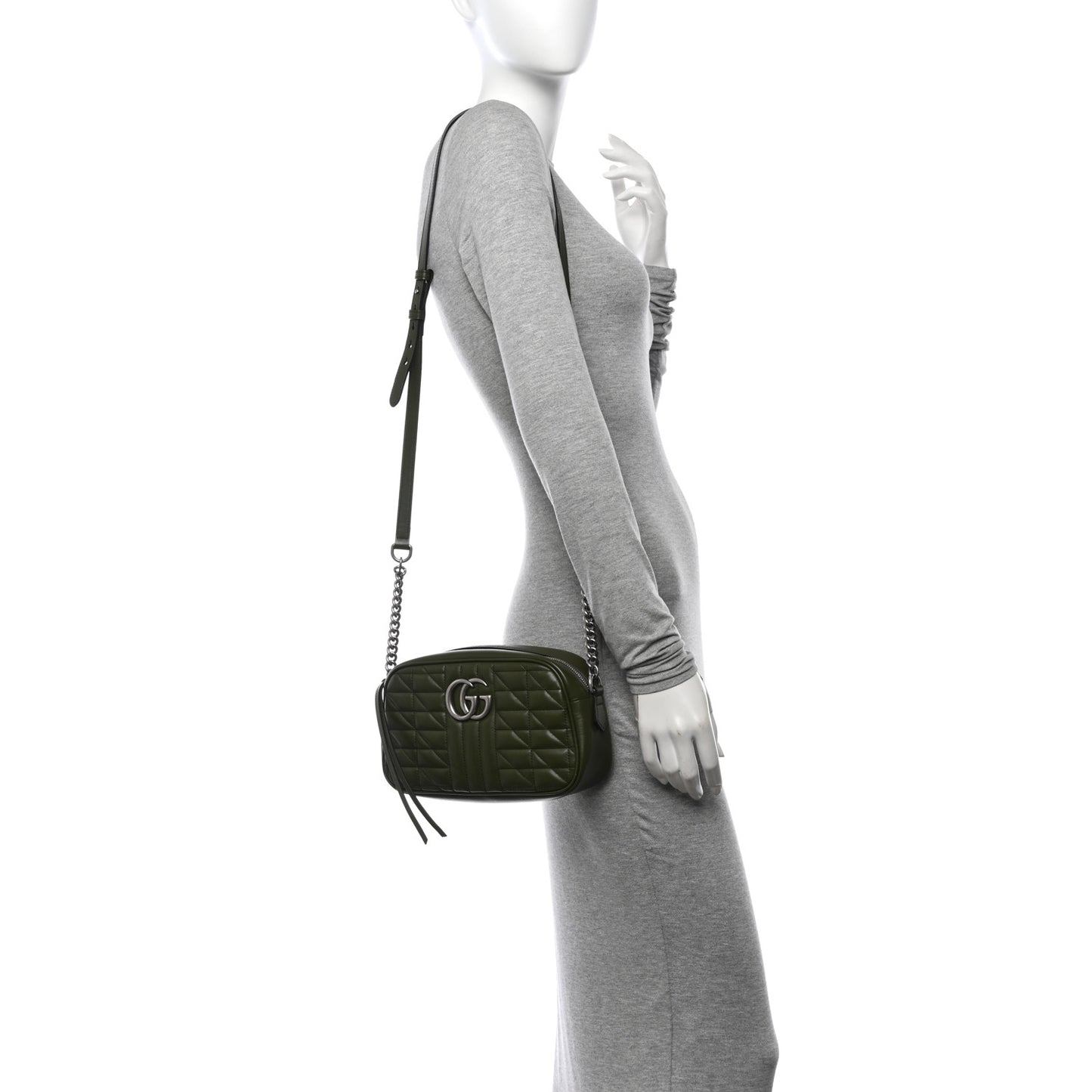 Calfskin Matelasse Aria Small GG Marmont Chain Shoulder Bag Military Wood