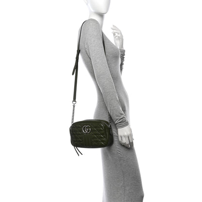 Gucci Calfskin Matelasse Aria Small GG Marmont Chain Shoulder Bag Military Wood 2 of 10