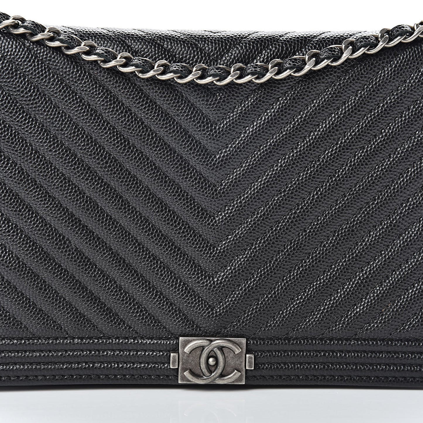 Caviar Chevron Quilted Boy Wallet On Chain WOC Black
