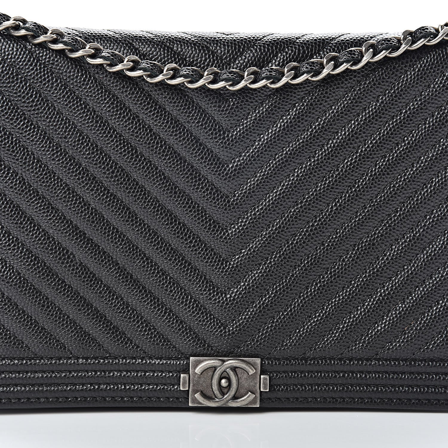 Chanel Caviar Chevron Quilted Boy Wallet On Chain WOC Black 9 of 13