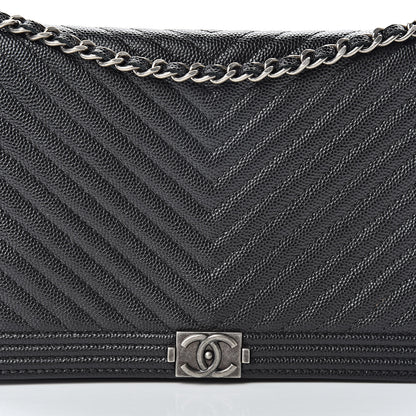 Chanel Caviar Chevron Quilted Boy Wallet On Chain WOC Black 9 of 13