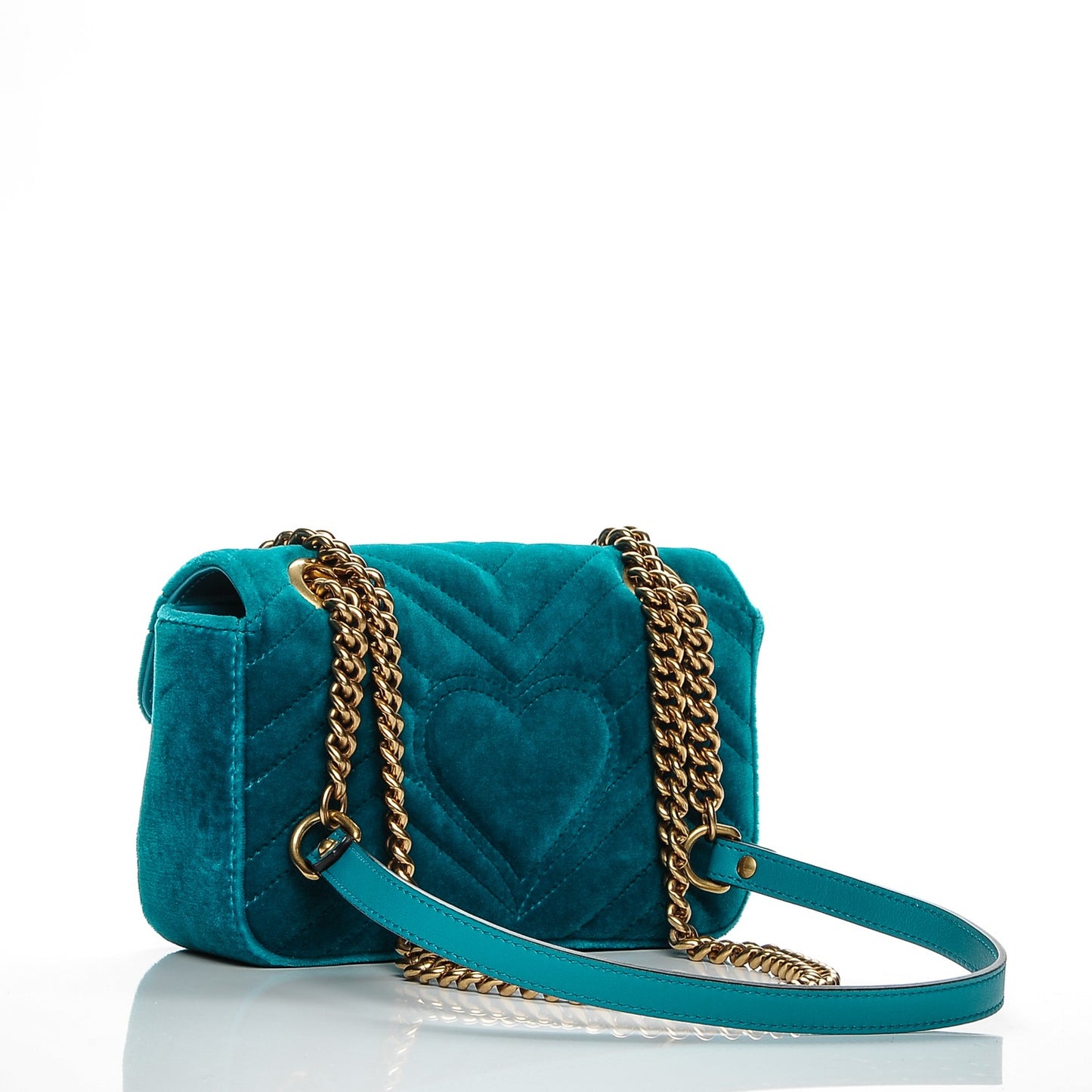 Velvet Matelasse Mini GG Marmont Shoulder Bag Pavone Cyan