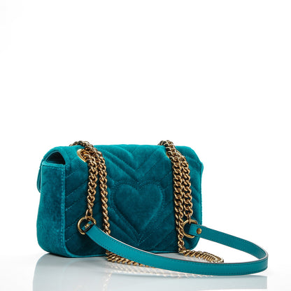 Gucci Velvet Matelasse Mini GG Marmont Shoulder Bag Pavone Cyan 3 of 6