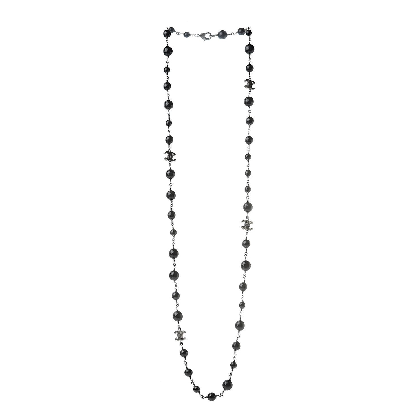 Beaded CC Long Necklace Black