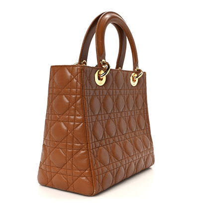 Christian Dior Lambskin Cannage Medium Lady Dior Tan 3 of 12