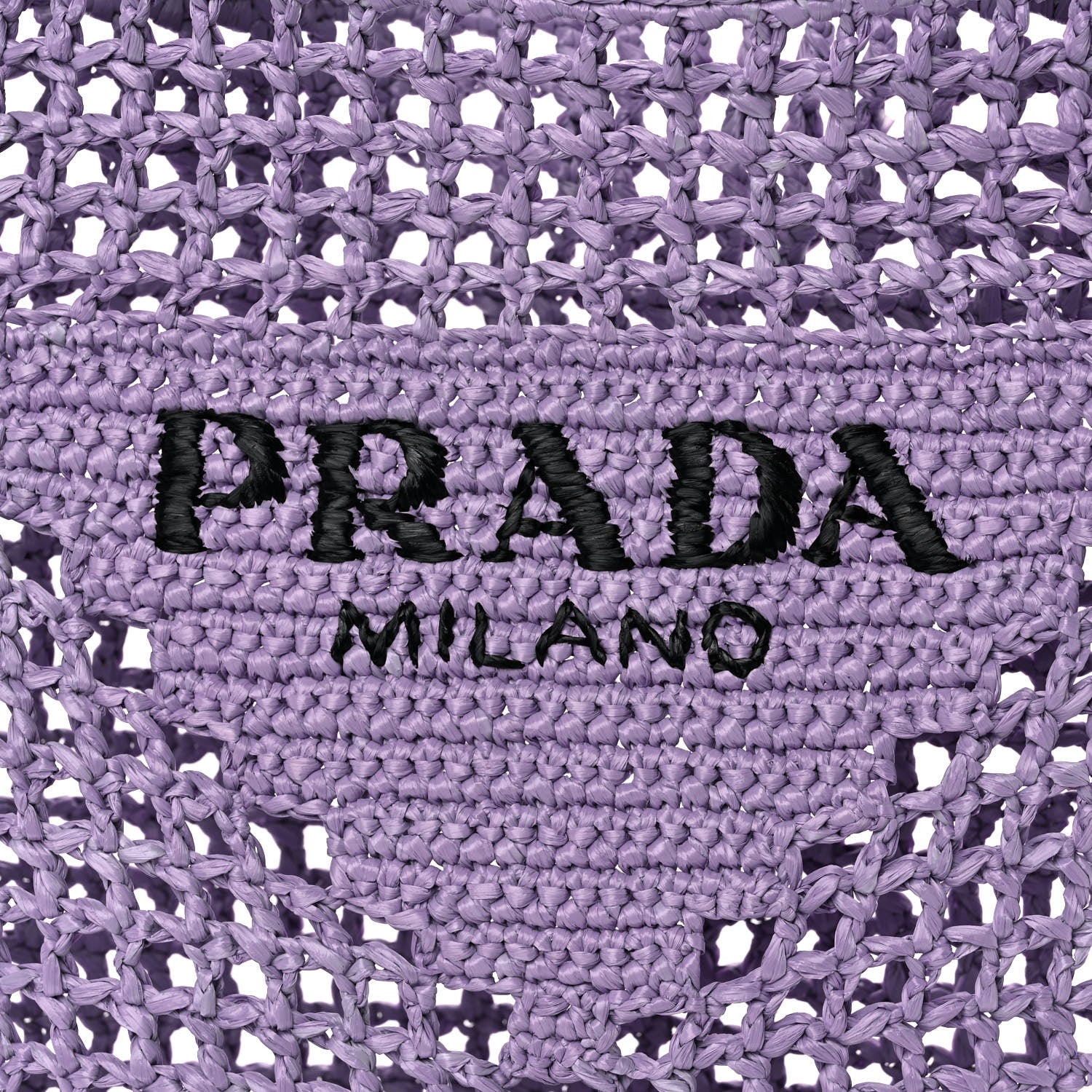 Prada Yarn Raffia Effect Crochet Logo Embroidered Tote Bag Lilium 7 of 11