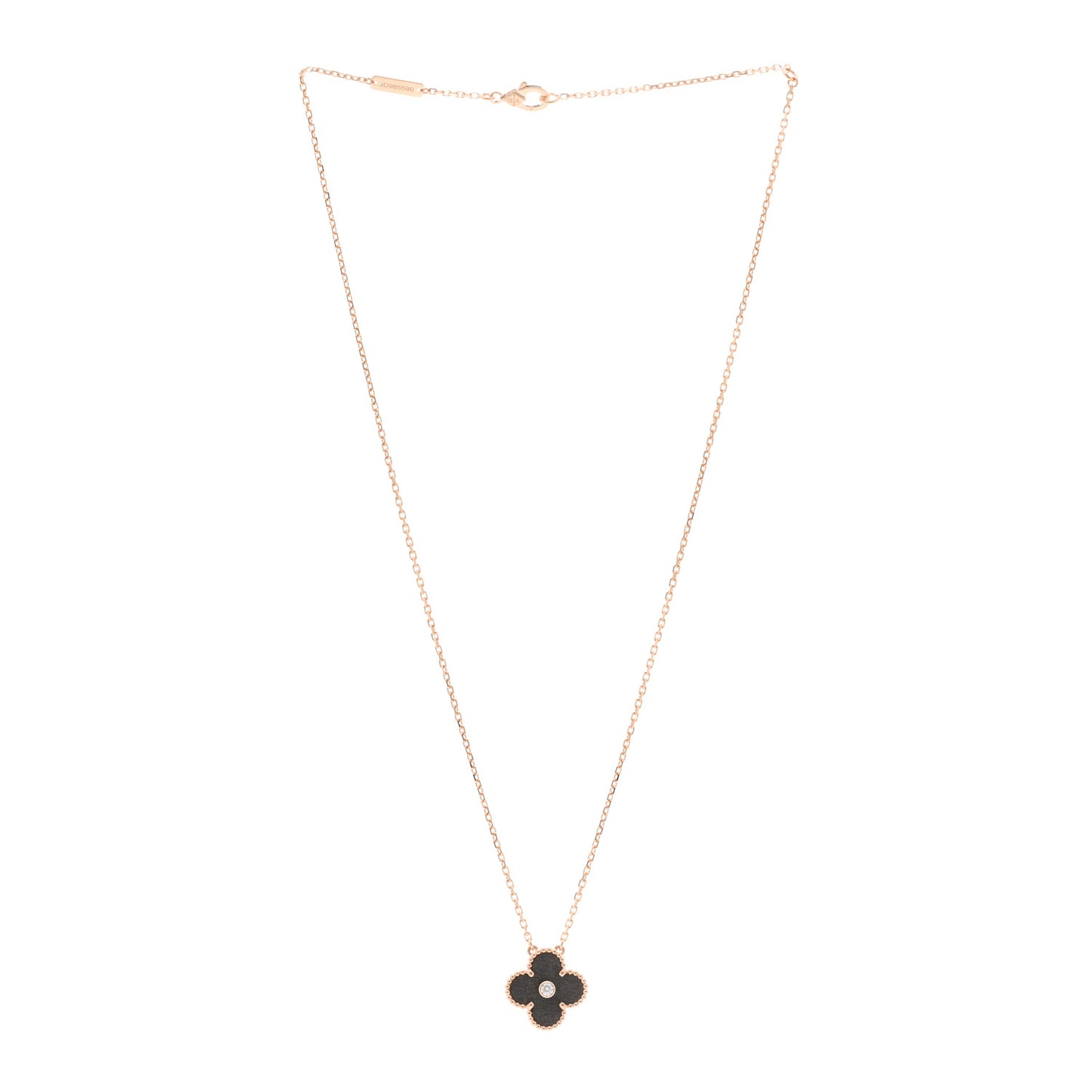 18K Rose Gold Diamond Silver Obsidian Vintage Alhambra Pendant Necklace