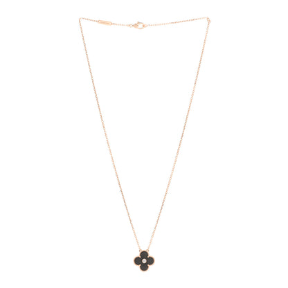 Van Cleef & Arpels 18K Rose Gold Diamond Silver Obsidian Vintage Alhambra Pendant Necklace 3 of 5
