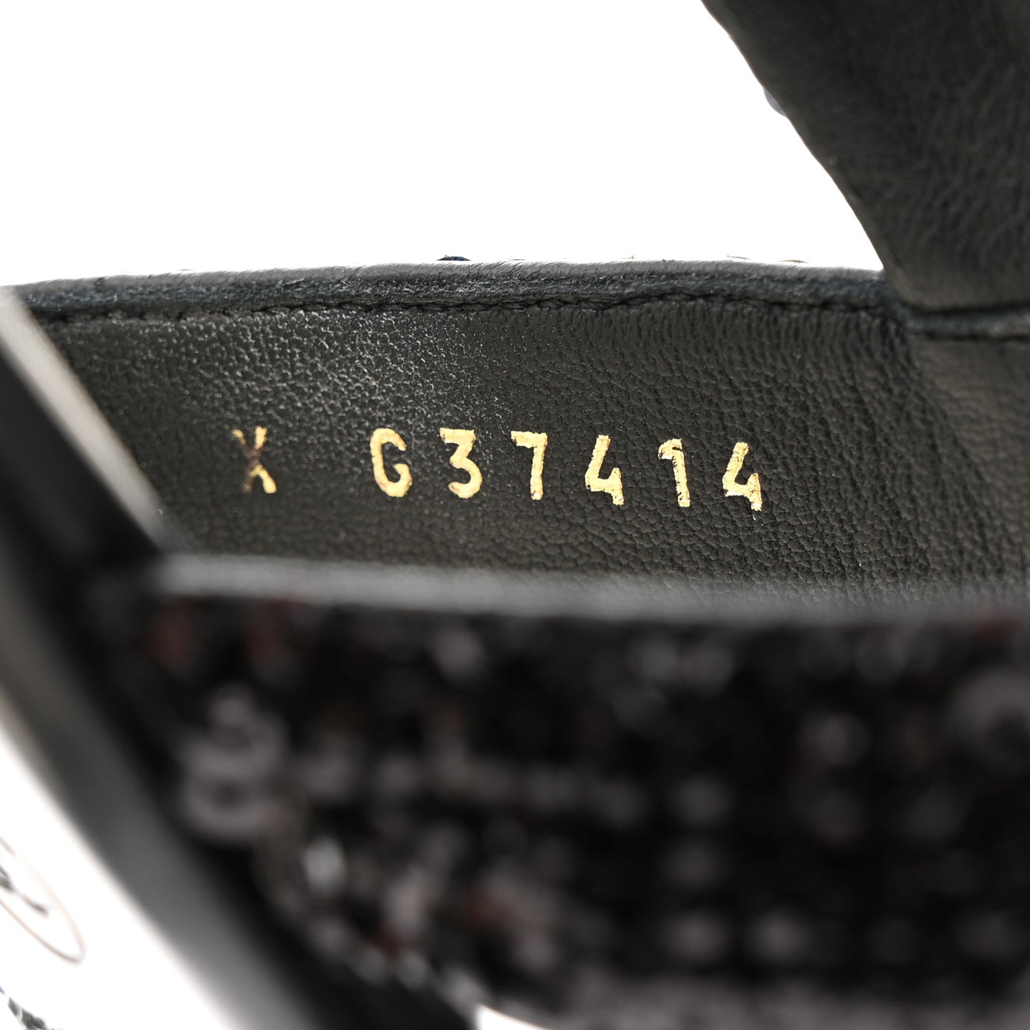 Lambskin Sequin Pearl CC Thong Sandals 38.5 Black