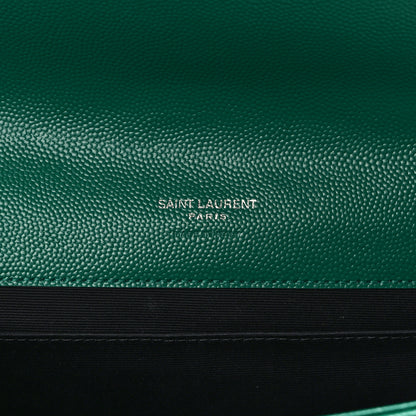 Saint Laurent Grain De Poudre Textured Mixed Matelasse Triquilt Monogram Clutch Green Field 5 of 7