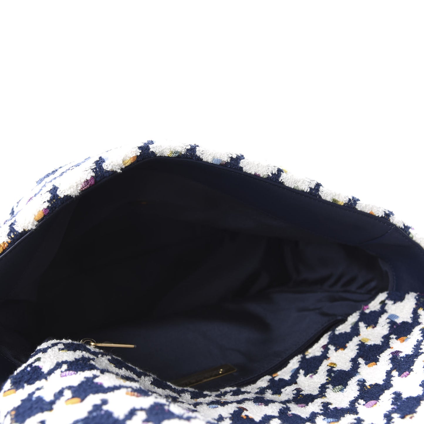 Tweed Quilted Large 19 Flap Ecru Navy Blue Multicolor