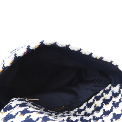 Chanel Tweed Quilted Large 19 Flap Ecru Navy Blue Multicolor 5 of 10