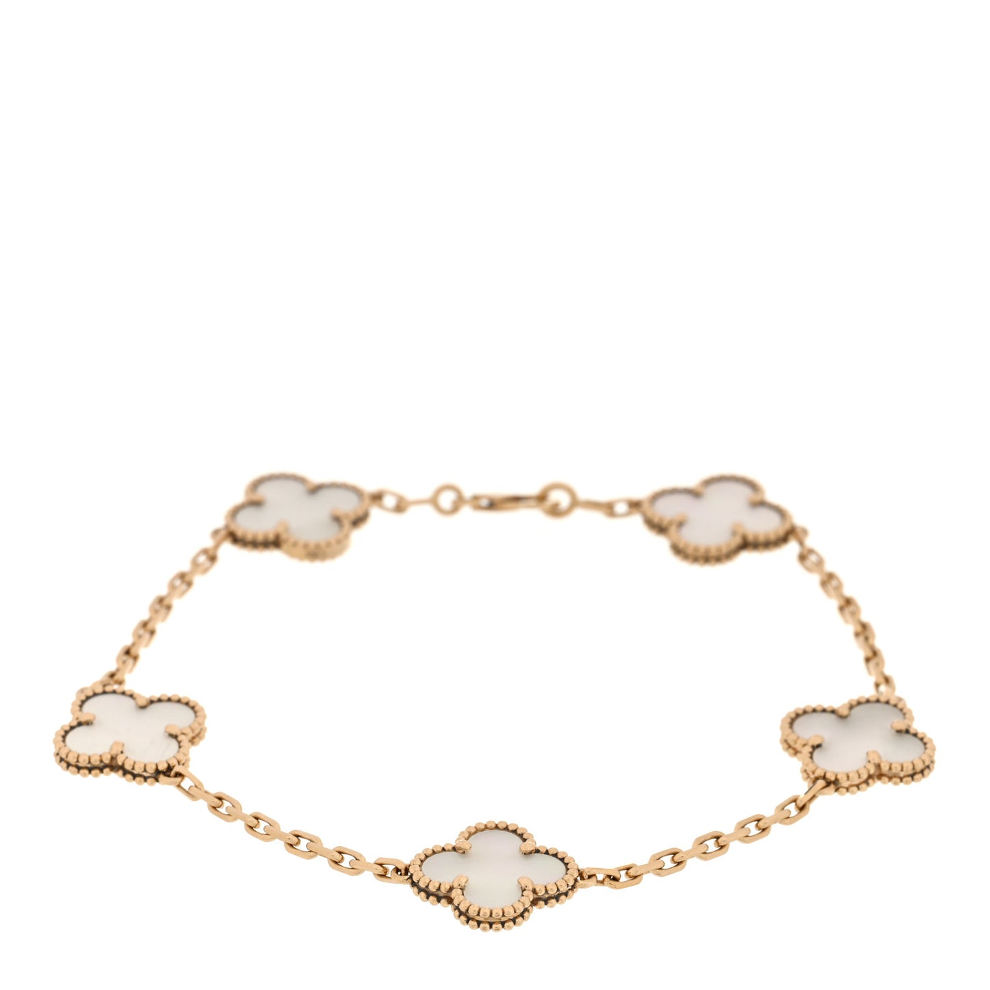 18K Yellow Gold Mother of Pearl 5 Motifs Vintage Alhambra Bracelet