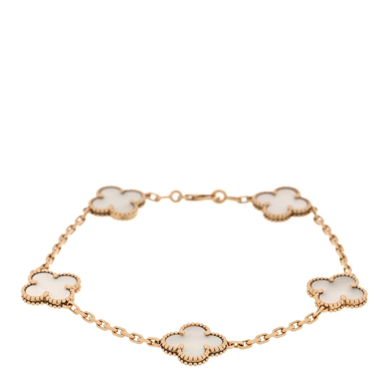 Van Cleef & Arpels 18K Yellow Gold Mother of Pearl 5 Motifs Vintage Alhambra Bracelet 1 of 5
