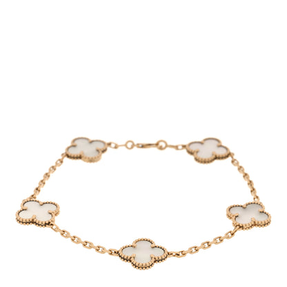 Van Cleef & Arpels 18K Yellow Gold Mother of Pearl 5 Motifs Vintage Alhambra Bracelet 1 of 5