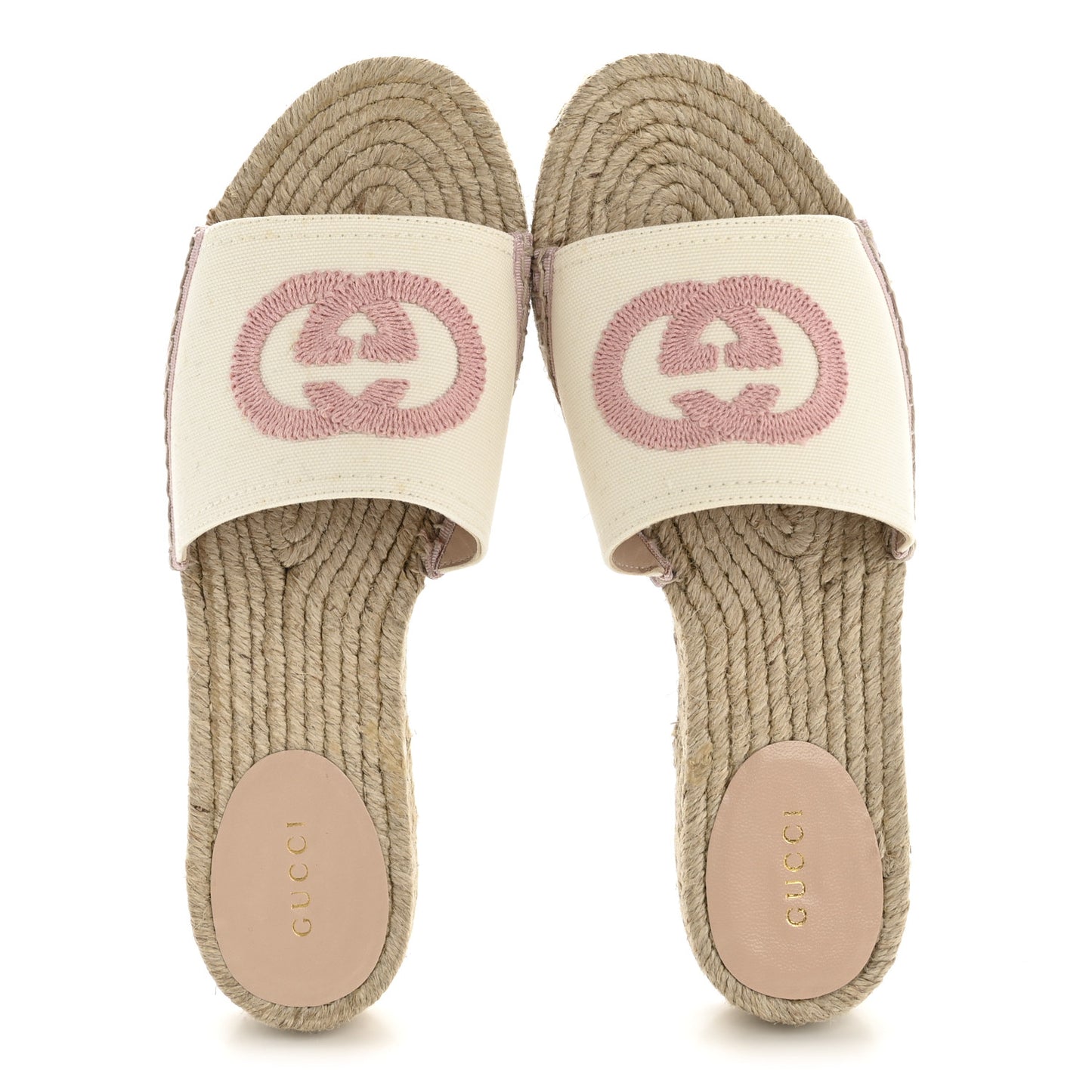Canvas Interlocking G Espadrille Slide Sandals 38 Mystic White Shell