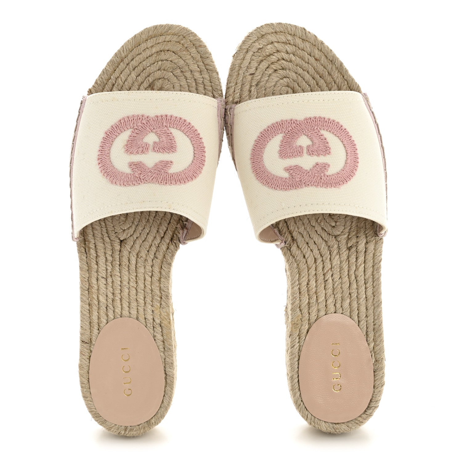 Gucci Canvas Interlocking G Espadrille Slide Sandals 38 Mystic White Shell 2 of 10