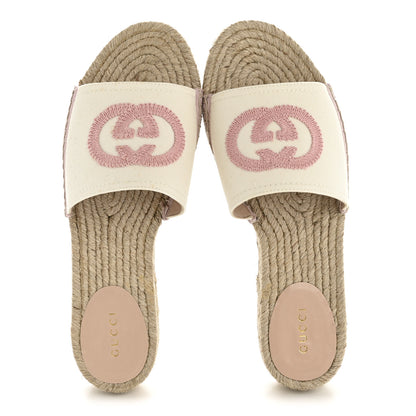 Gucci Canvas Interlocking G Espadrille Slide Sandals 38 Mystic White Shell 2 of 10