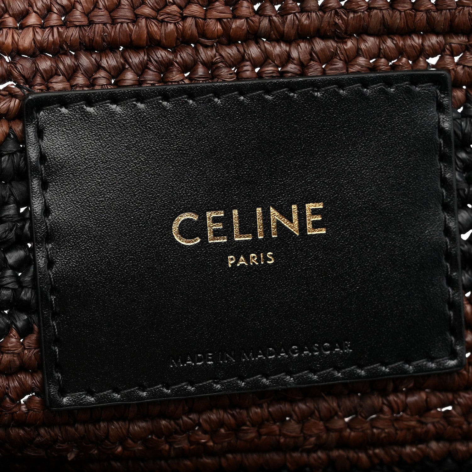 Celine Raffia Striped Calfskin Triomphe Couffin Panier Black Brown 7 of 10