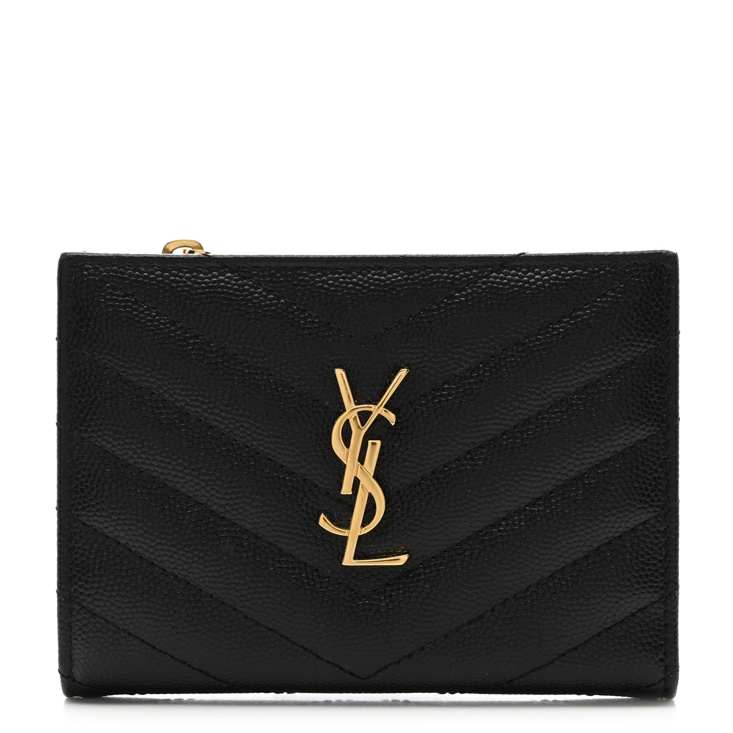 Grain De Poudre Matelasse Chevron Monogram Zipped Two-Part Wallet Black