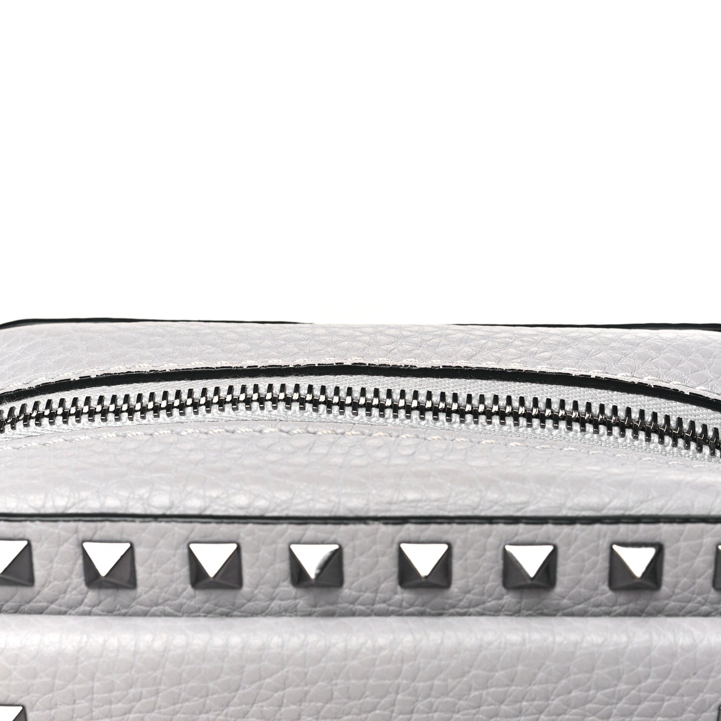 Grained Calfskin Small Rockstud Flap Pocket Camera Crossbody Bag Pastel Grey