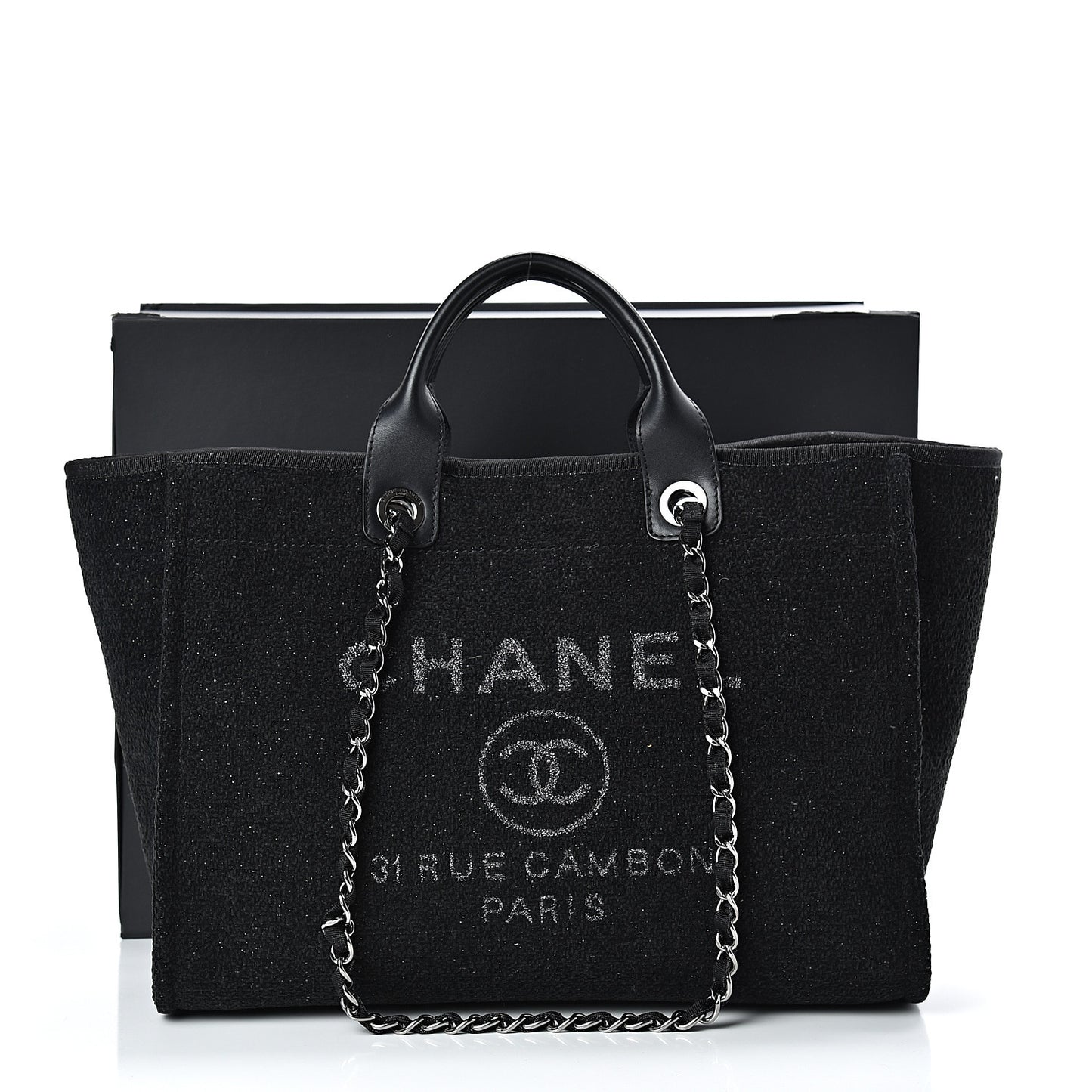 Lurex Boucle Medium Deauville Tote Black