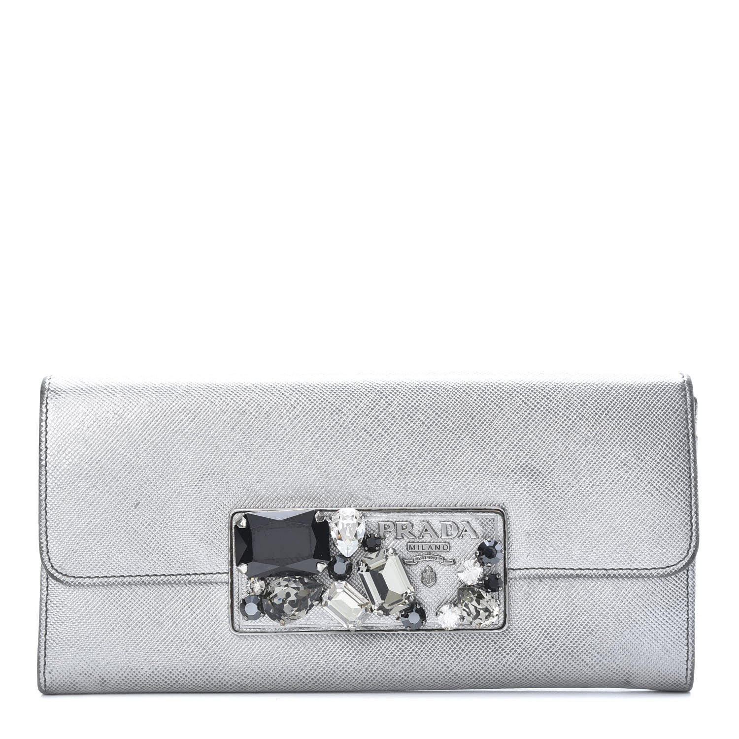 Prada Metallic Saffiano Stones Continental Wallet Silver 1 of 15