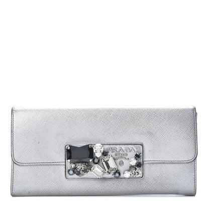 Prada Metallic Saffiano Stones Continental Wallet Silver 1 of 15