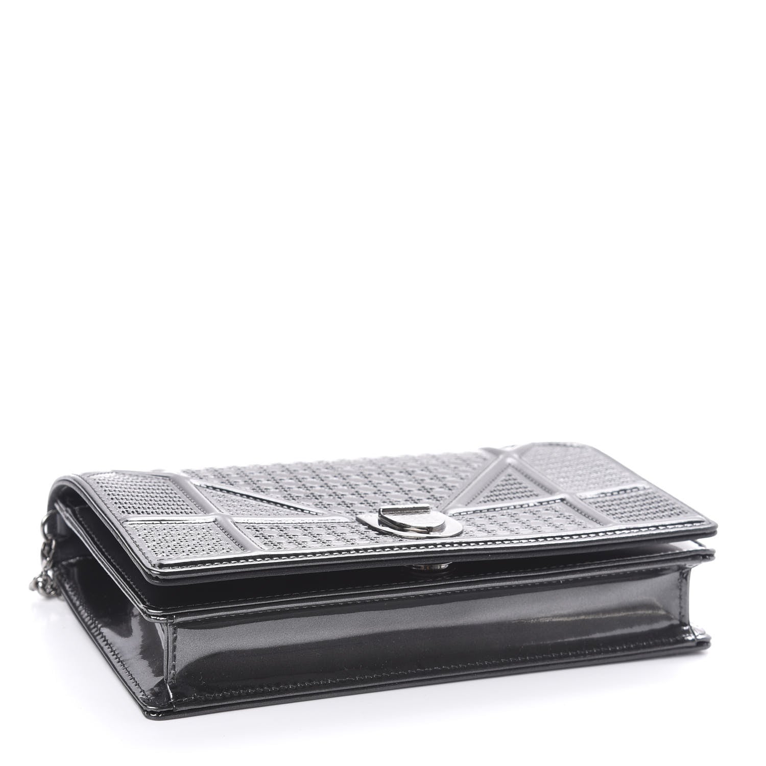 Christian Dior Metallic Patent Micro-Cannage Diorama Wallet on Chain Pouch Onyx Black 4 of 10
