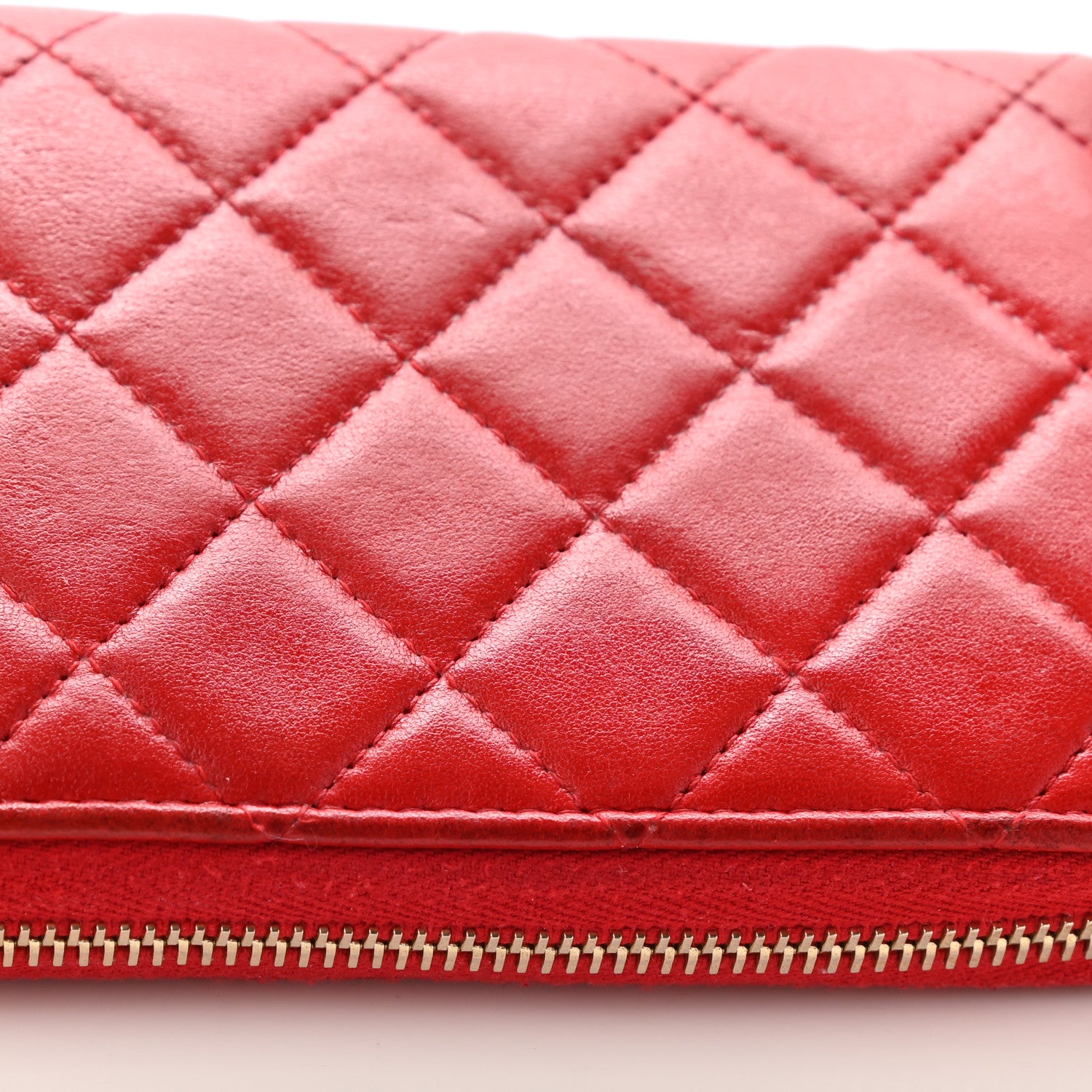 Chanel Lambskin Quilted Camellia Zip Around Wristlet Wallet Red 12 of 18