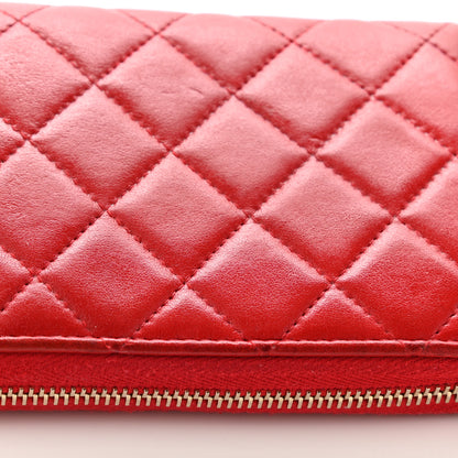 Chanel Lambskin Quilted Camellia Zip Around Wristlet Wallet Red 12 of 18