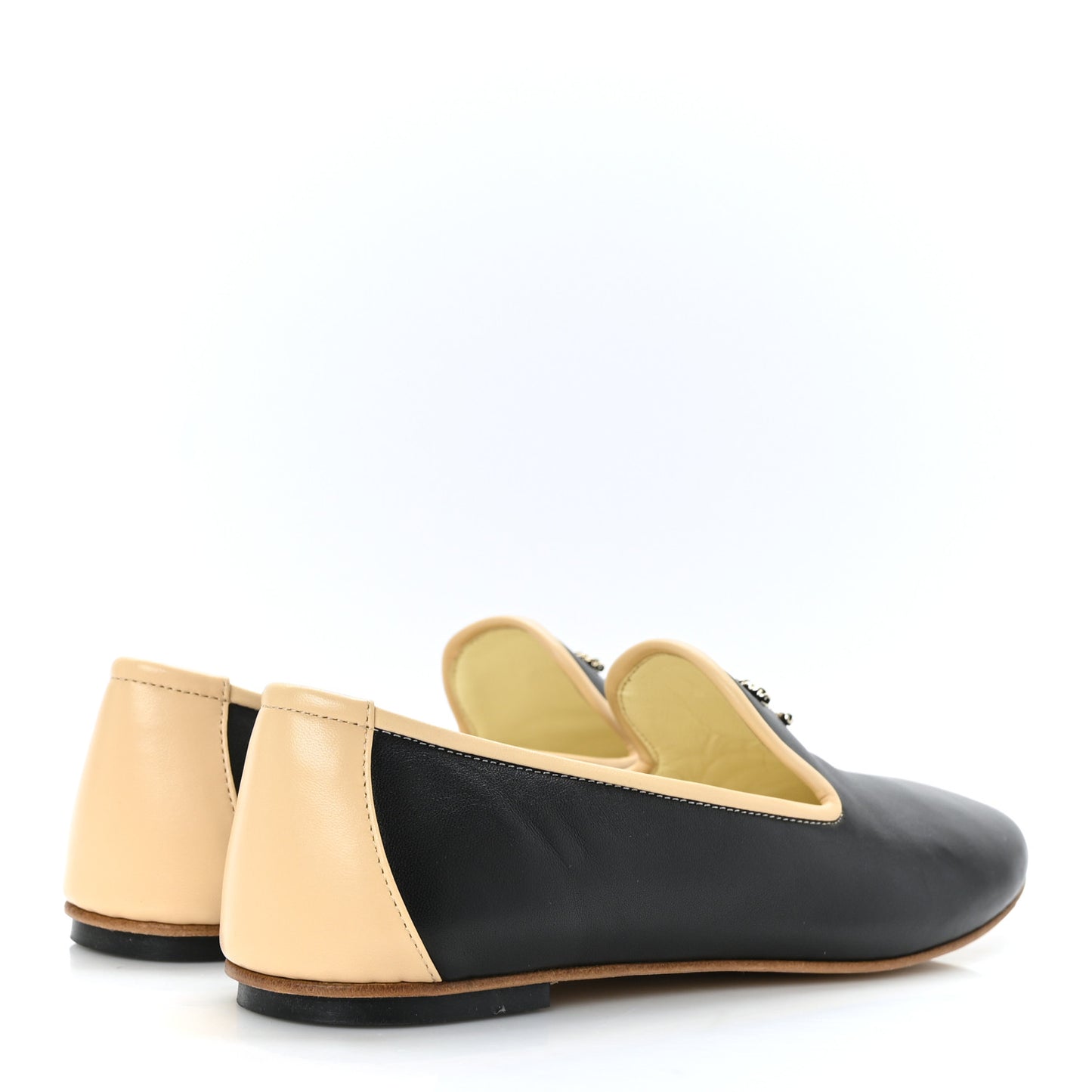 Lambskin CC Chain Loafers 37 Black Beige