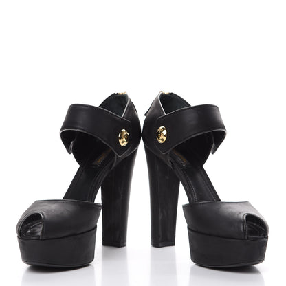 Louis Vuitton Suede Peep Toe Mary Jane Pumps 39 Black 5 of 16