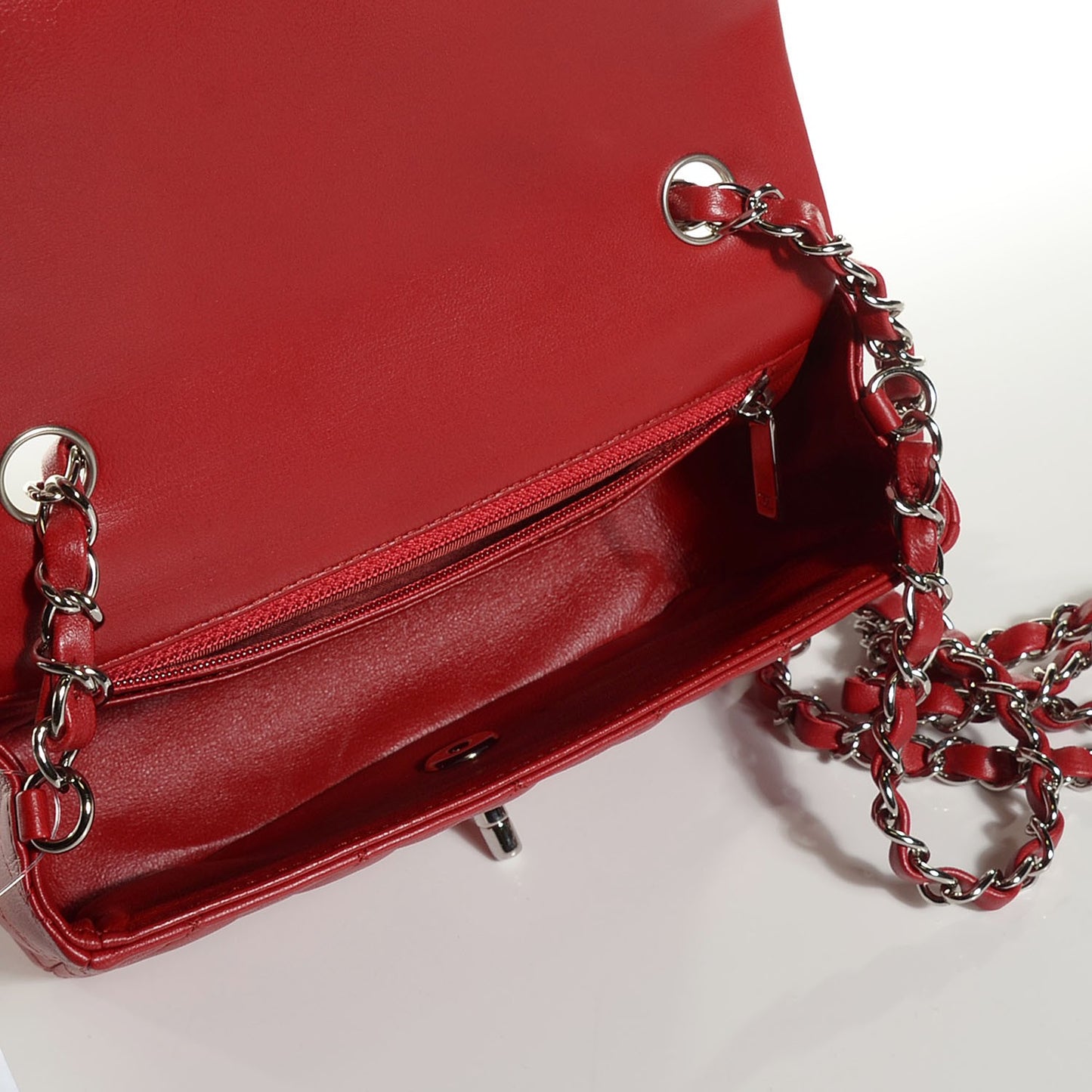 Lambskin Quilted Mini Rectangular Flap Red