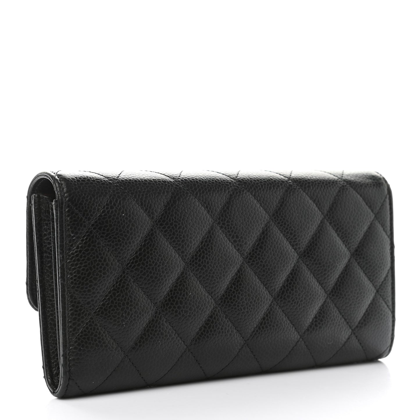 Caviar Quilted Large Gusset Flap Wallet Black