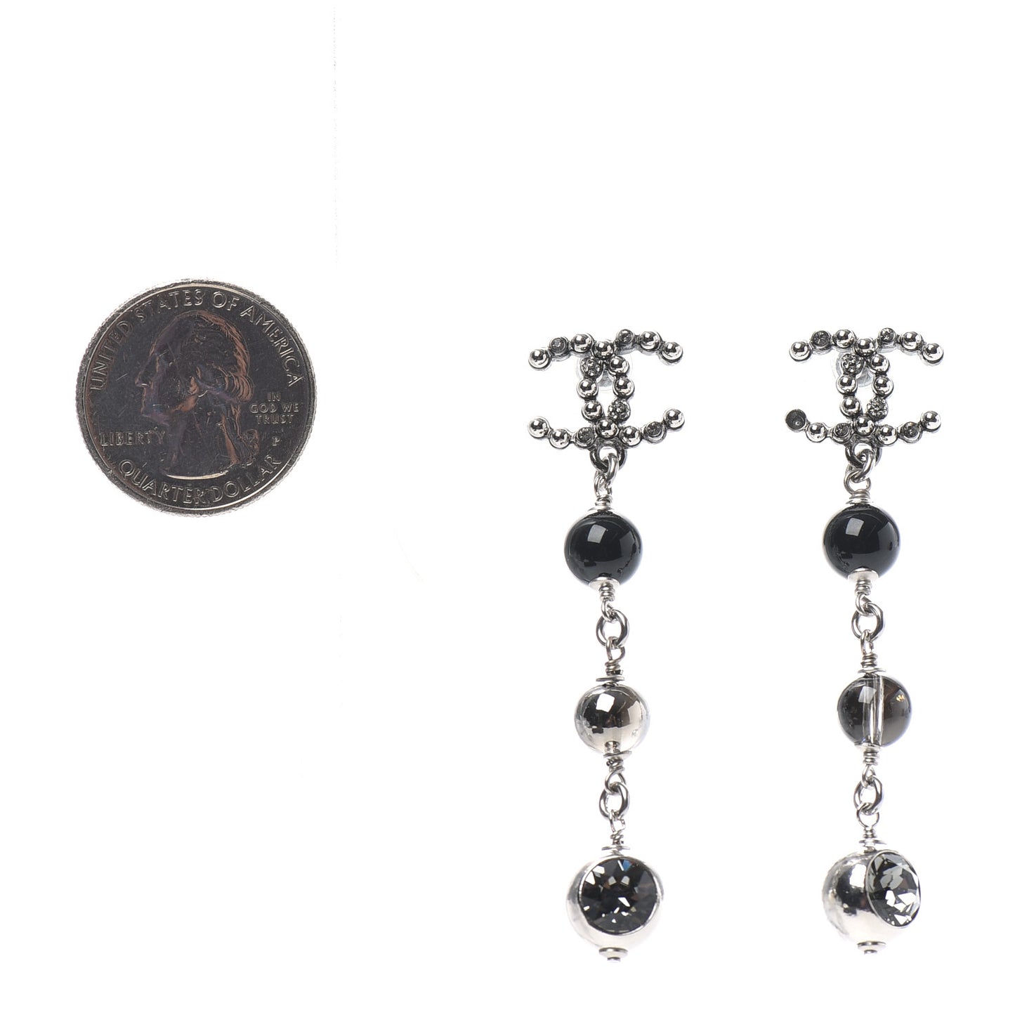 Bead Crystal CC Dangle Earrings Silver Black