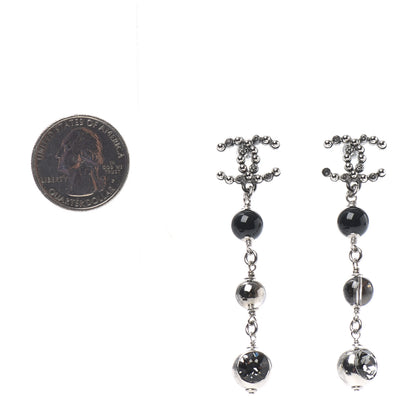 Chanel Bead Crystal CC Dangle Earrings Silver Black 2 of 5