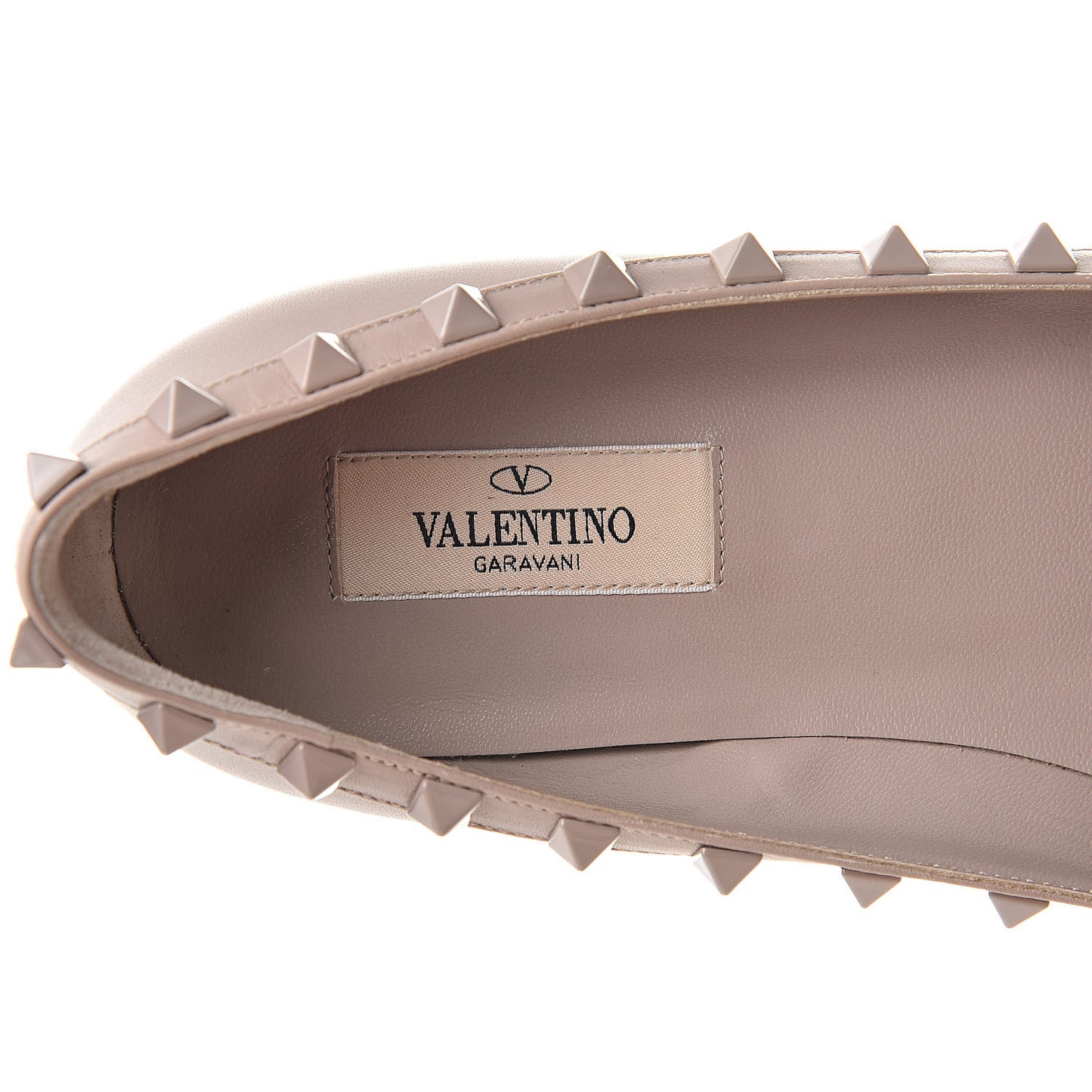 Calfskin Lacquered Monochrome Rockstud Ballerina Flats 39.5 Poudre