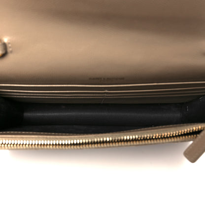 Saint Laurent Grain De Poudre Matelasse Chevron Monogram Envelope Chain Wallet Dark Beige 5 of 13