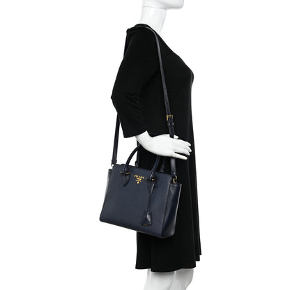 Prada Saffiano Soft Calfskin Small Zippered Tote Baltico 2 of 9