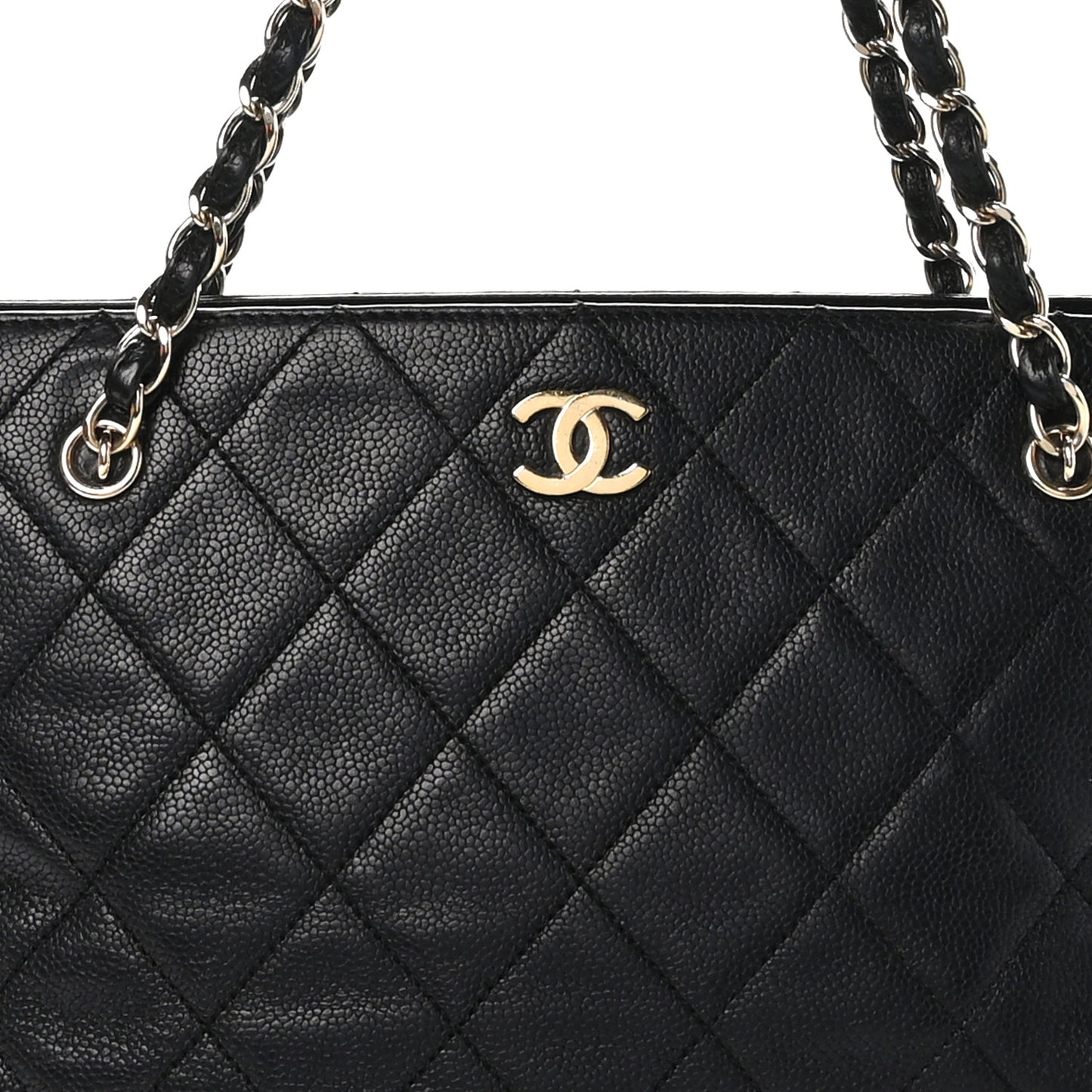 Caviar Quilted Shopping Tote Black