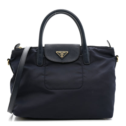 Prada Tessuto Nylon Saffiano Shopping Tote Navy 1 of 17