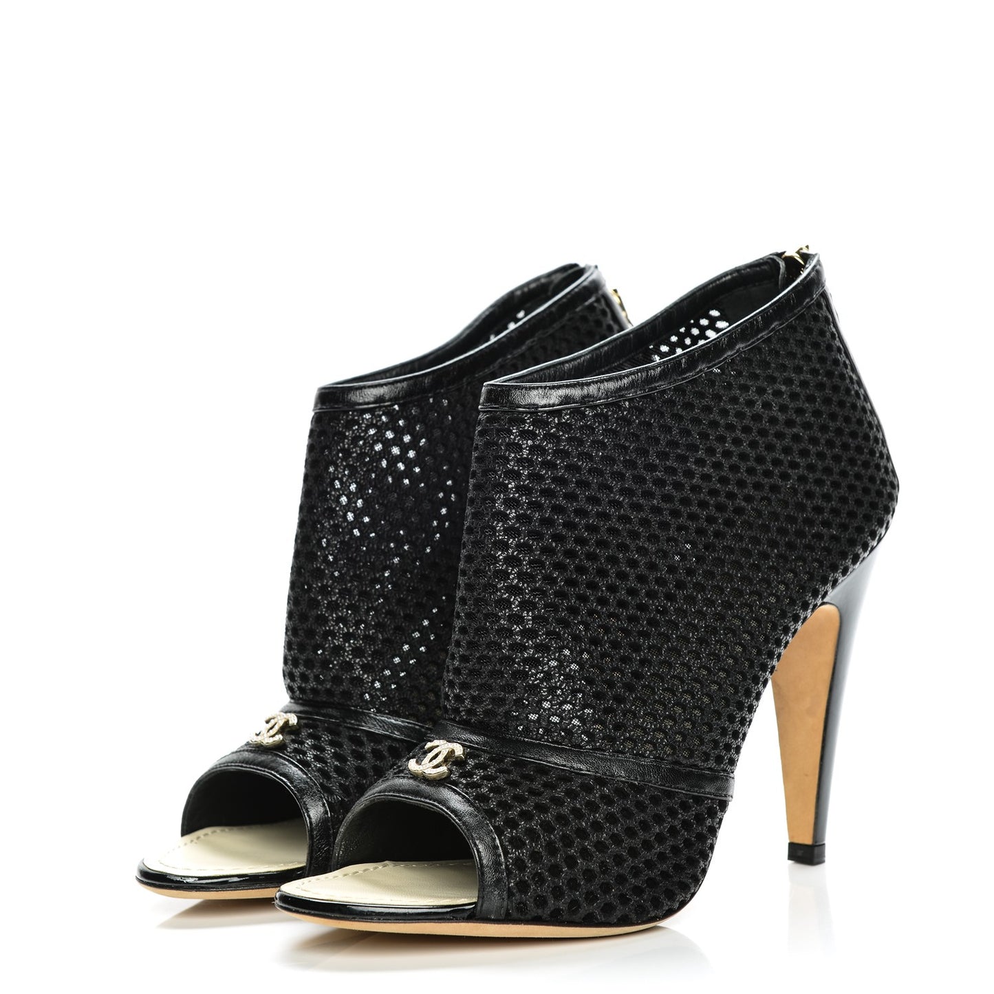 Mesh CC Peep Toe Ankle Boots 38.5 Black