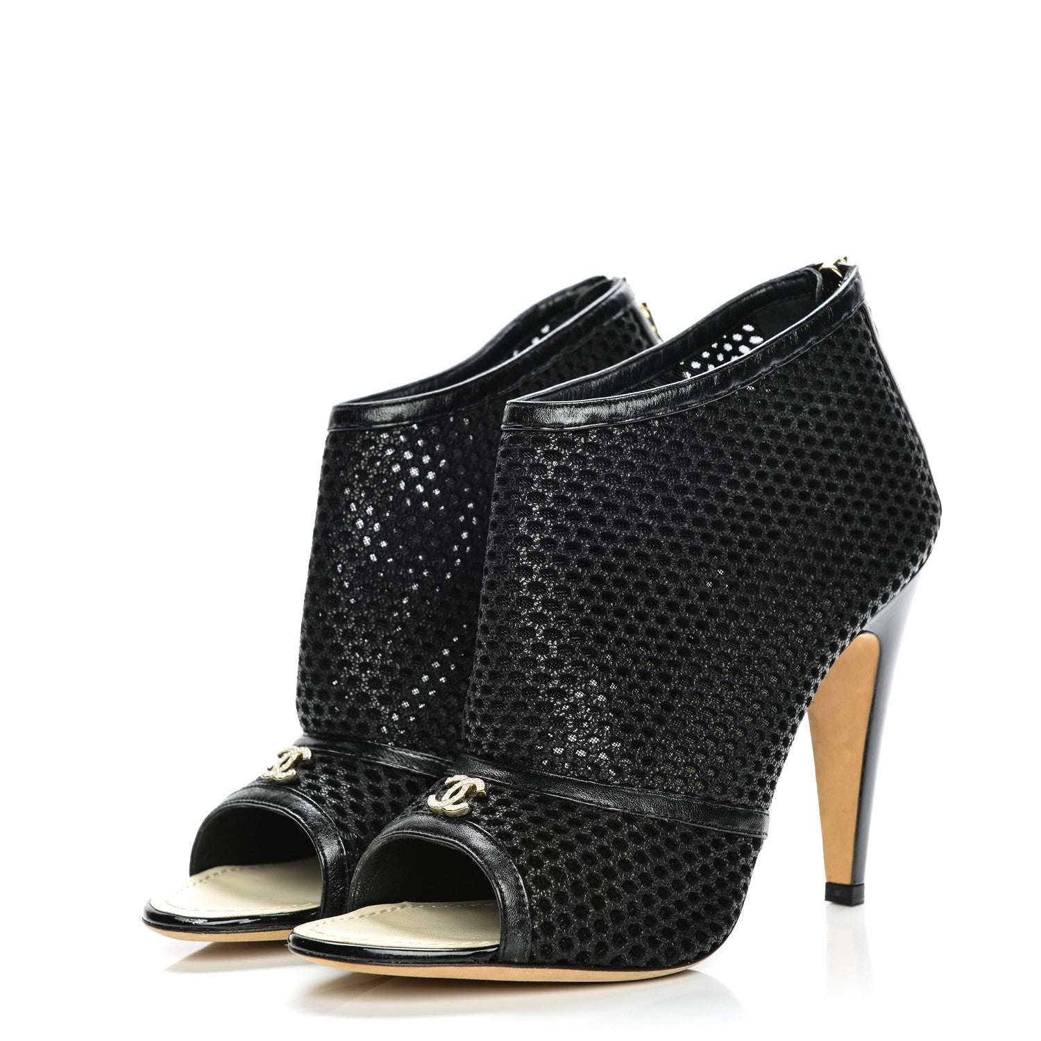 Chanel Mesh CC Peep Toe Ankle Boots 38.5 Black 3 of 7