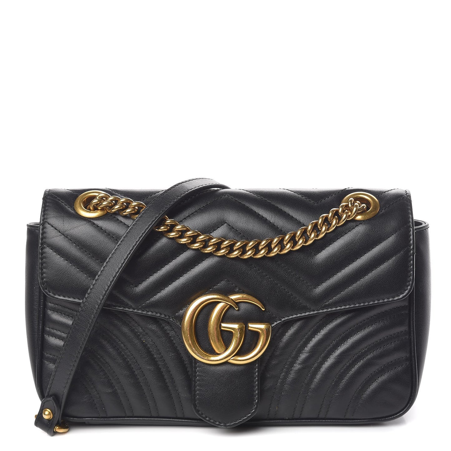Calfskin Matelasse Small GG Marmont Shoulder Bag Black