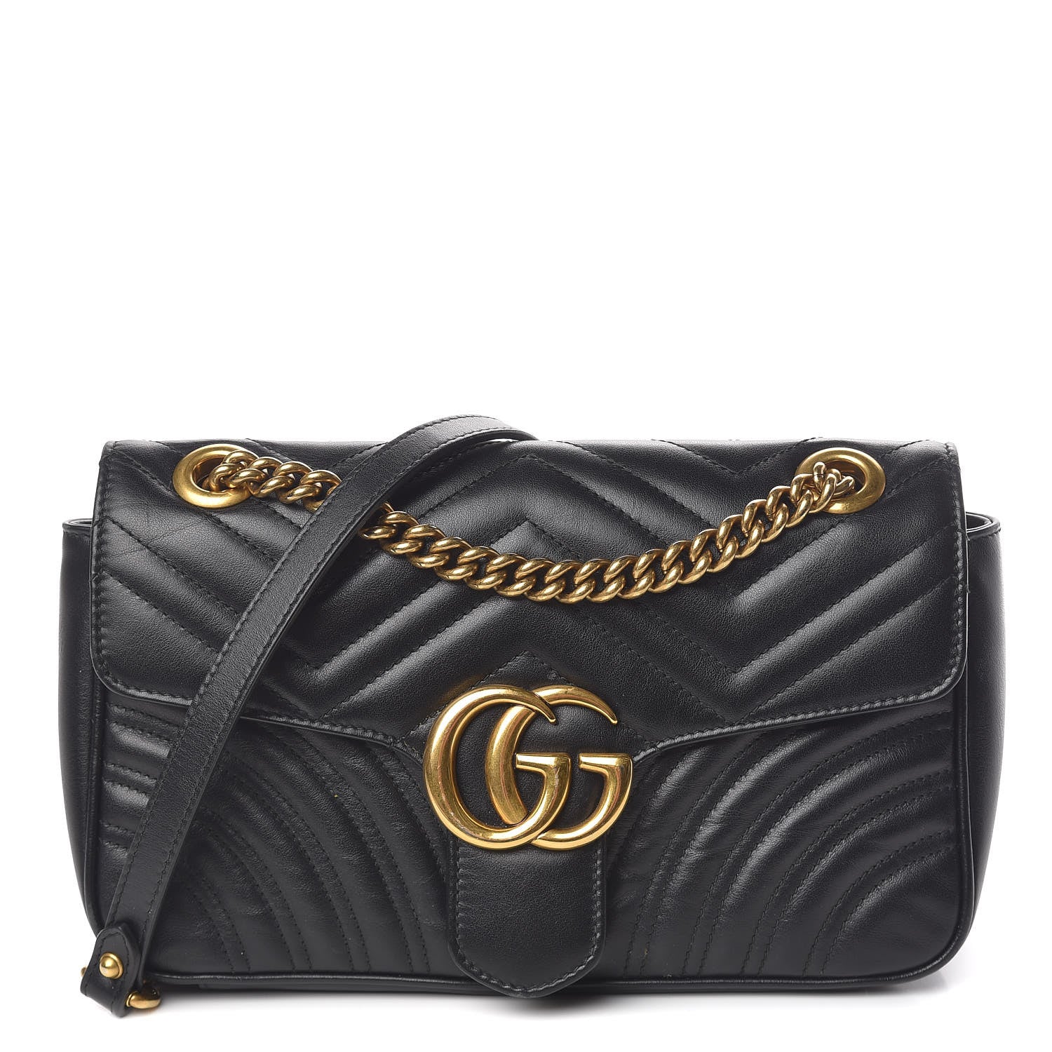 Gucci Calfskin Matelasse Small GG Marmont Shoulder Bag Black 1 of 14