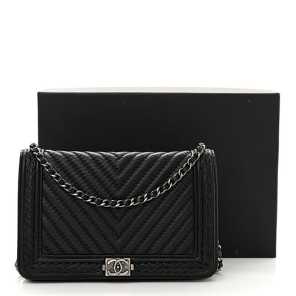Chanel Calfskin Chevron Quilted Braided Boy Wallet On Chain WOC Black 14 of 14